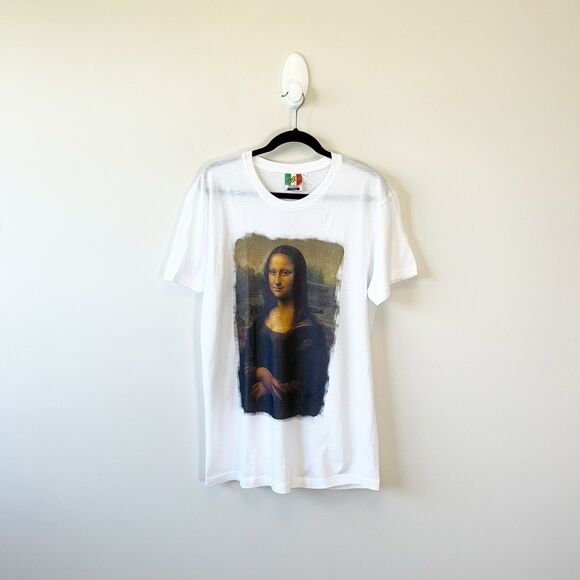 Mona Lisa Graphic T-Shirt Crew Neck Short Sleeve White Women's Size L/XL - Picture 1 of 7